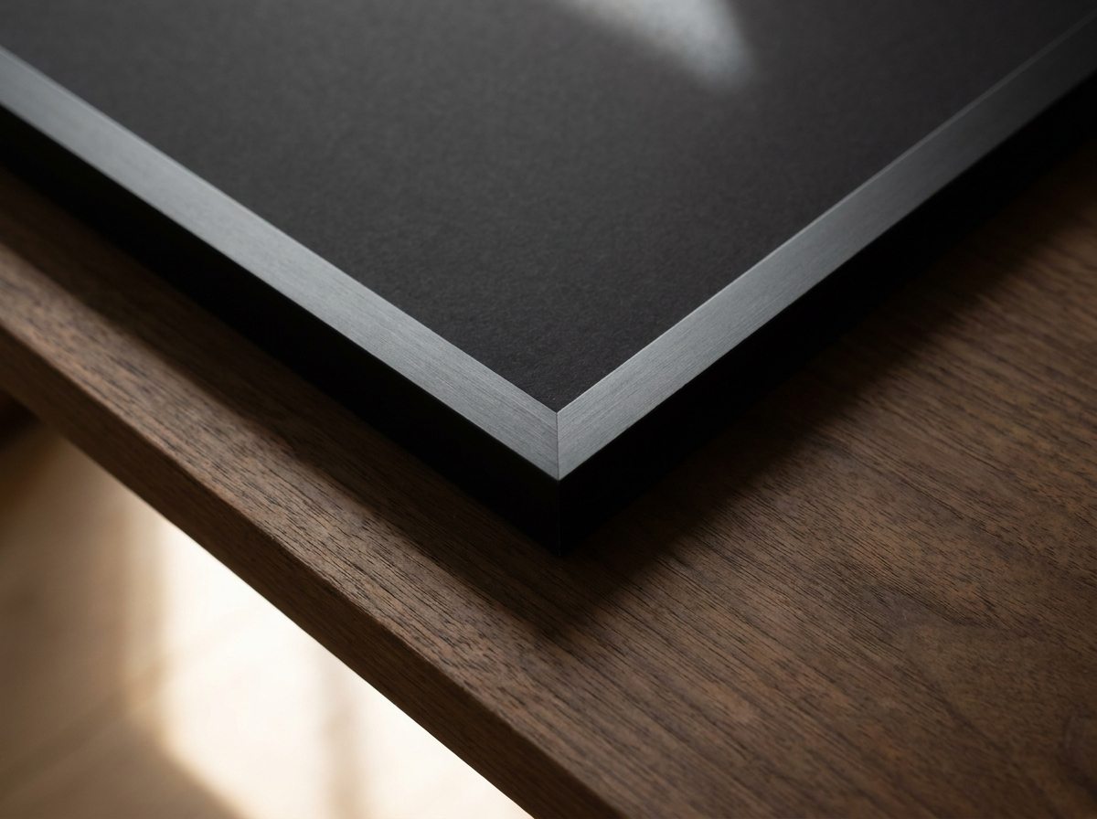 A black frame corner and backing board