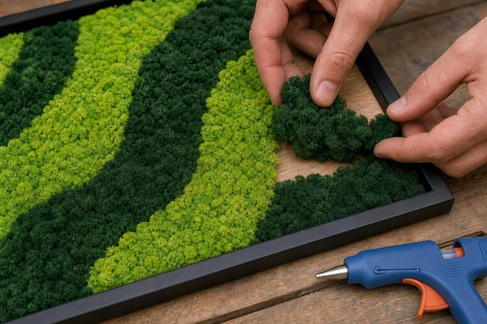 Placing moss onto the panel
