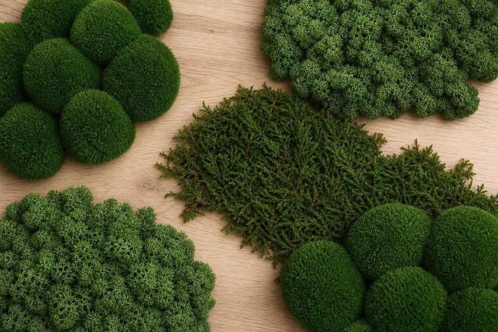 Preserved Iceland, ball and flat moss in their natural greens