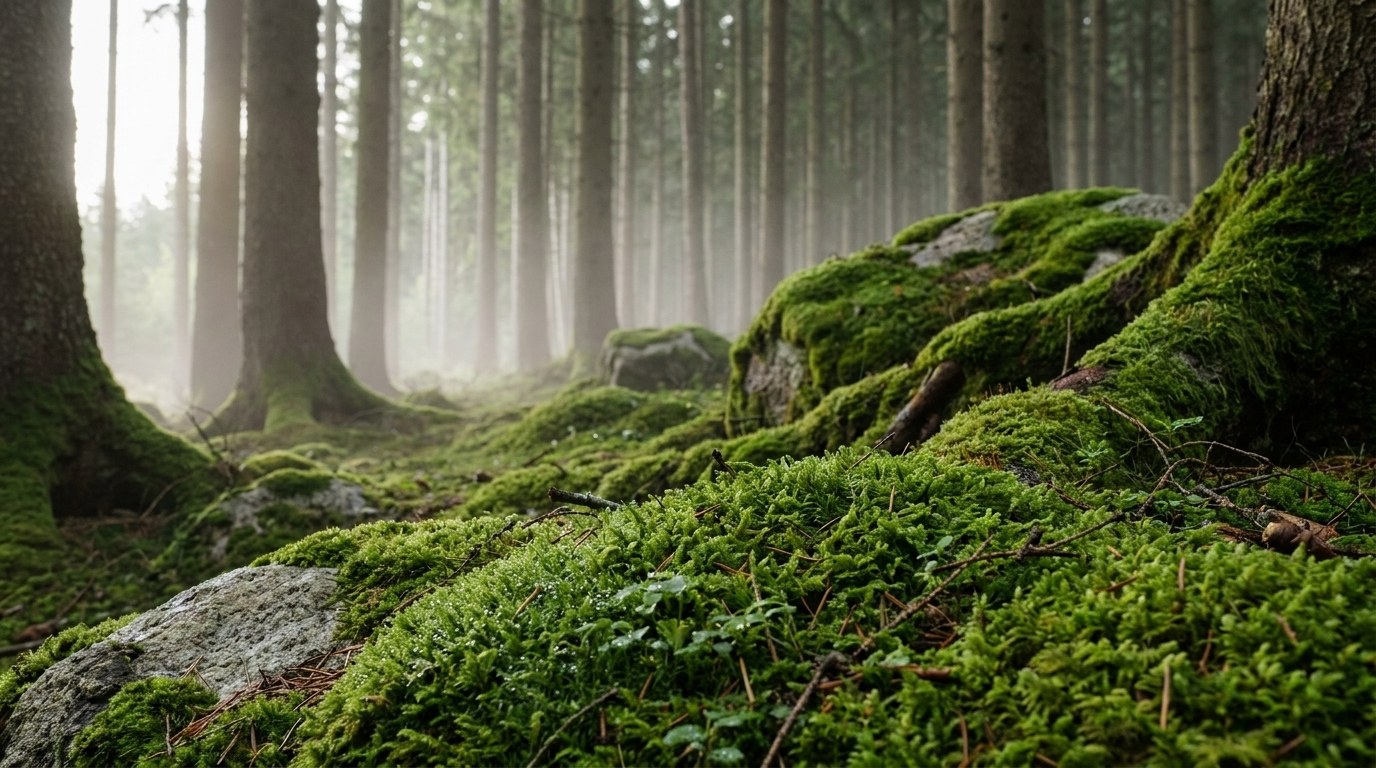 Living moss on an Alpine forest floor