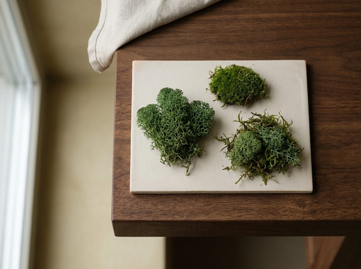 Preserved lichen swatches from spring green to forest green