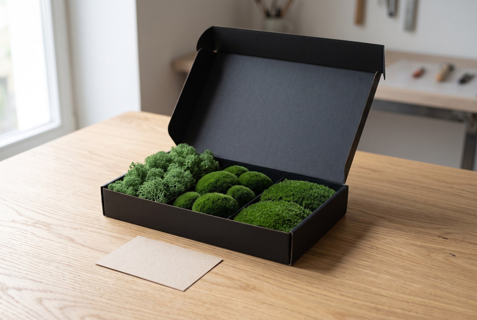 The Waldart moss sample set in its box